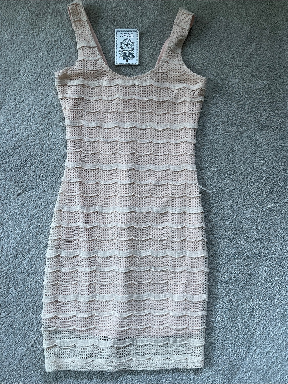 TCEC Crochet Mini Dress in Light Beige